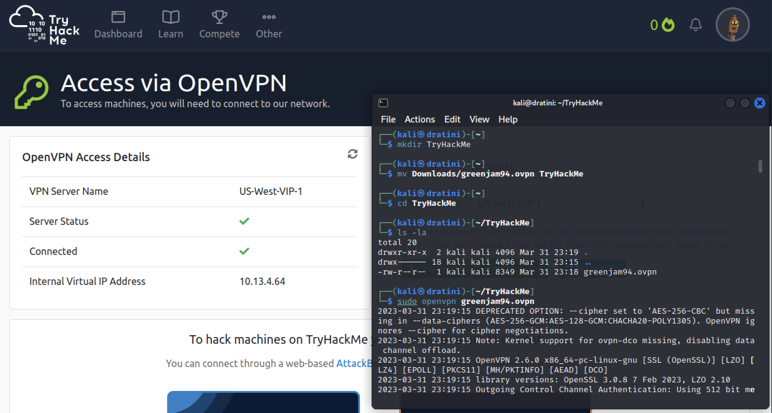 tryhackme vpn success